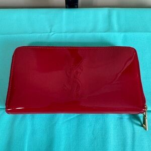 YSL Red Patent Leather Zip Wallet